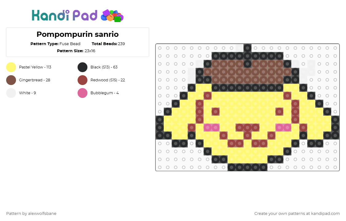 Pompompurin sanrio - Fuse Bead Pattern by alexwolfsbane on Kandi Pad - yellow,sanrio,pompompurin,dog,cute,head