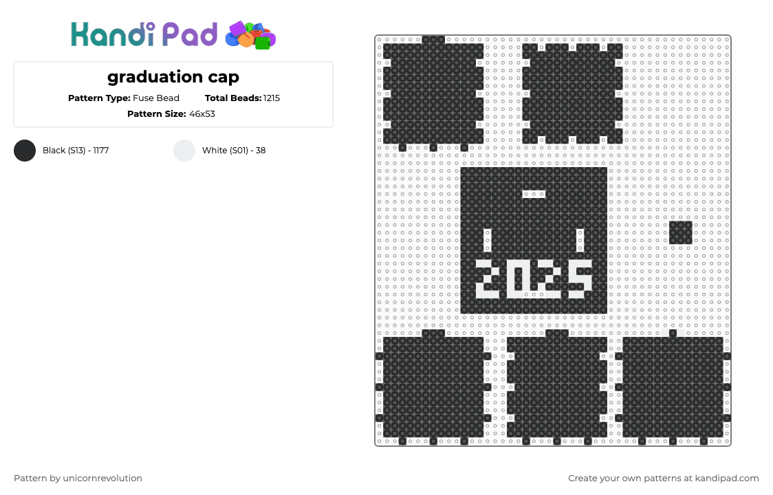 Graduation cap Fuse Bead Pattern - Kandi Pad | Kandi Patterns, Fuse ...