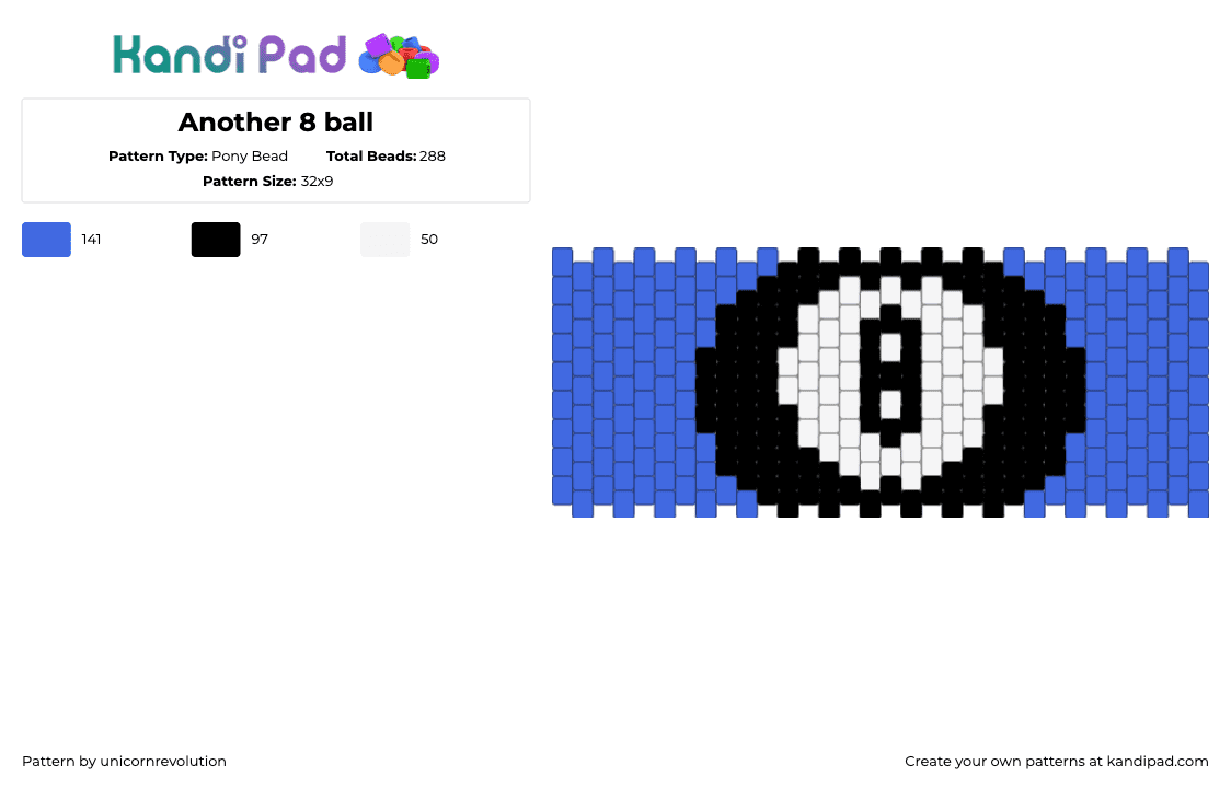 Another 8 ball - Pony Bead Pattern by unicornrevolution on Kandi Pad - blue,white,8 ball,magic 8 ball