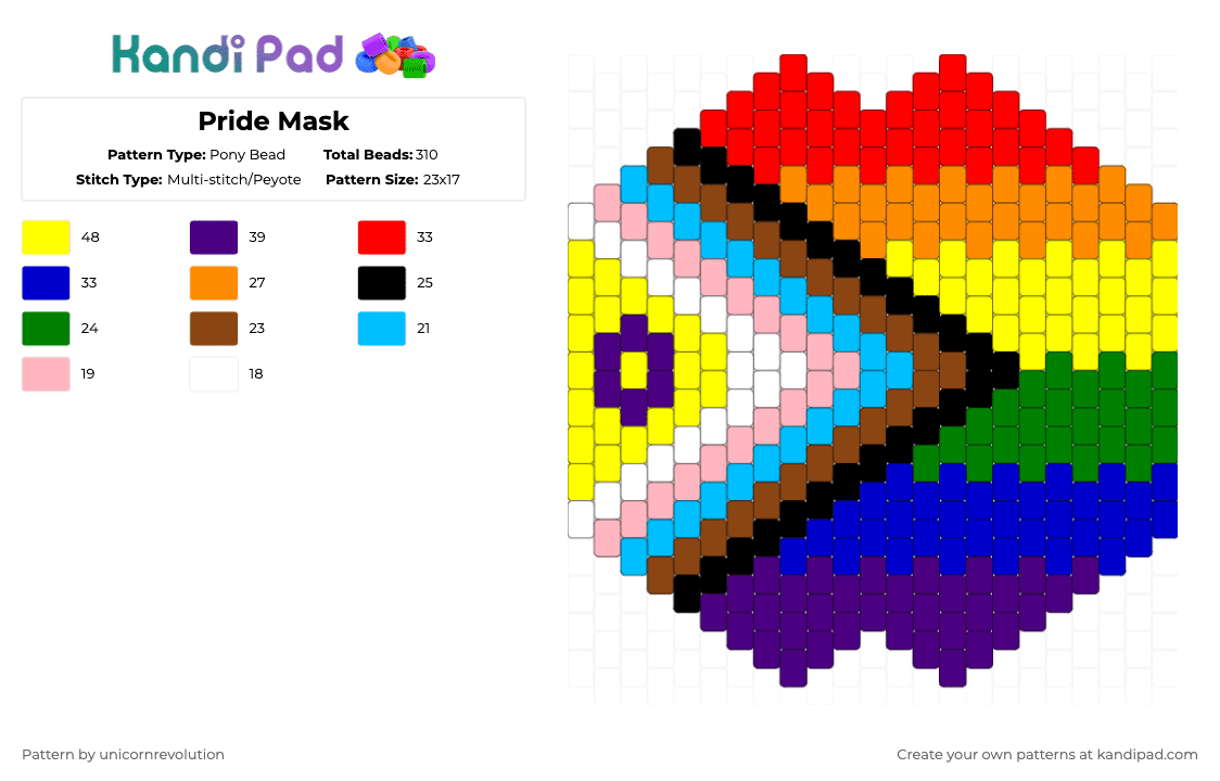 Pride Mask - Pony Bead Pattern by unicornrevolution on Kandi Pad - yellow,purple,red,pride,gay,mask