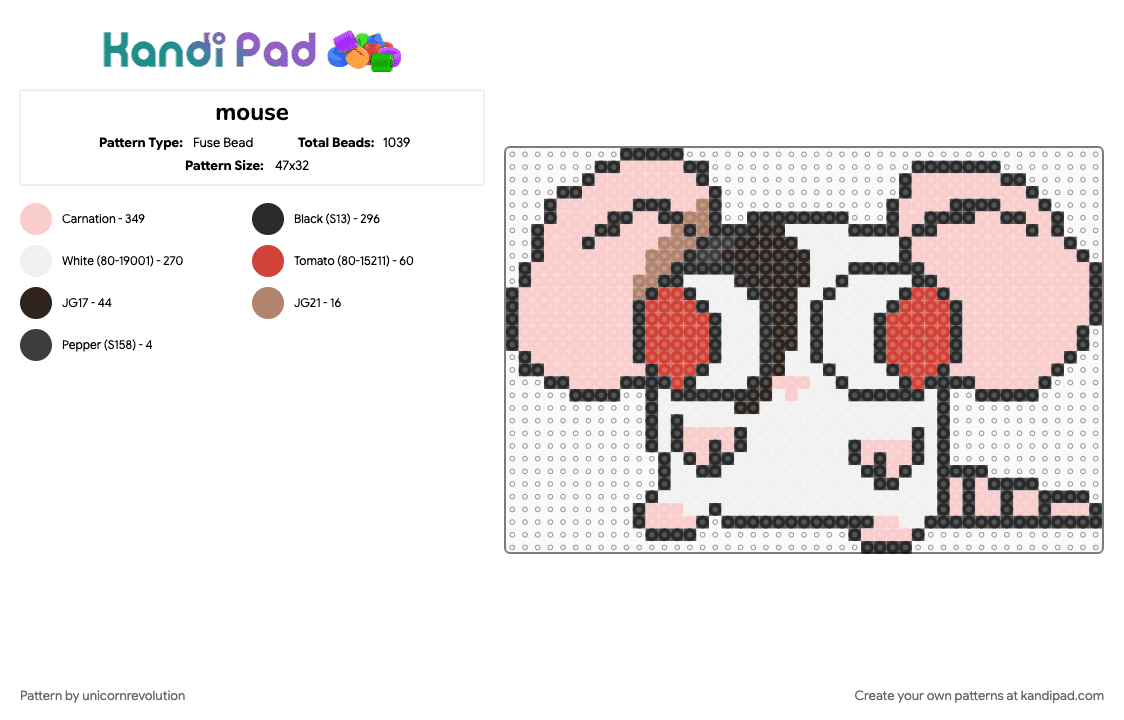 mouse - Fuse Bead Pattern by unicornrevolution on Kandi Pad - beige