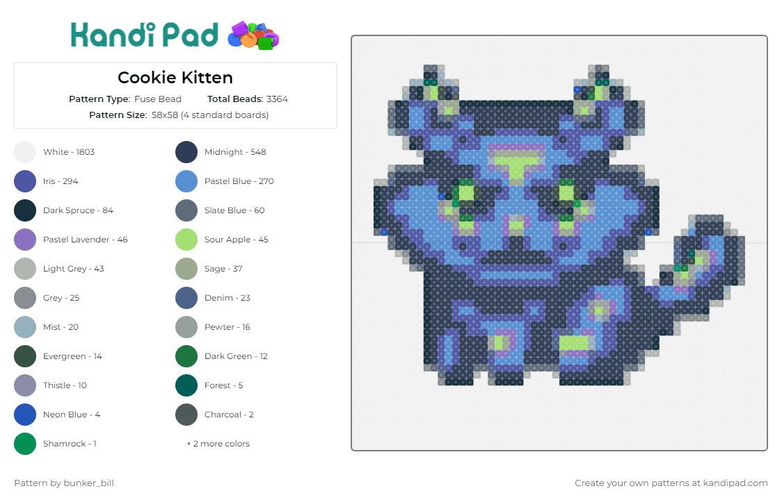 Cookie Kitten - Fuse Bead Pattern by bunker_bill on Kandi Pad - cookie clicker,cat,game,playful,gaming,creative,projects,blue