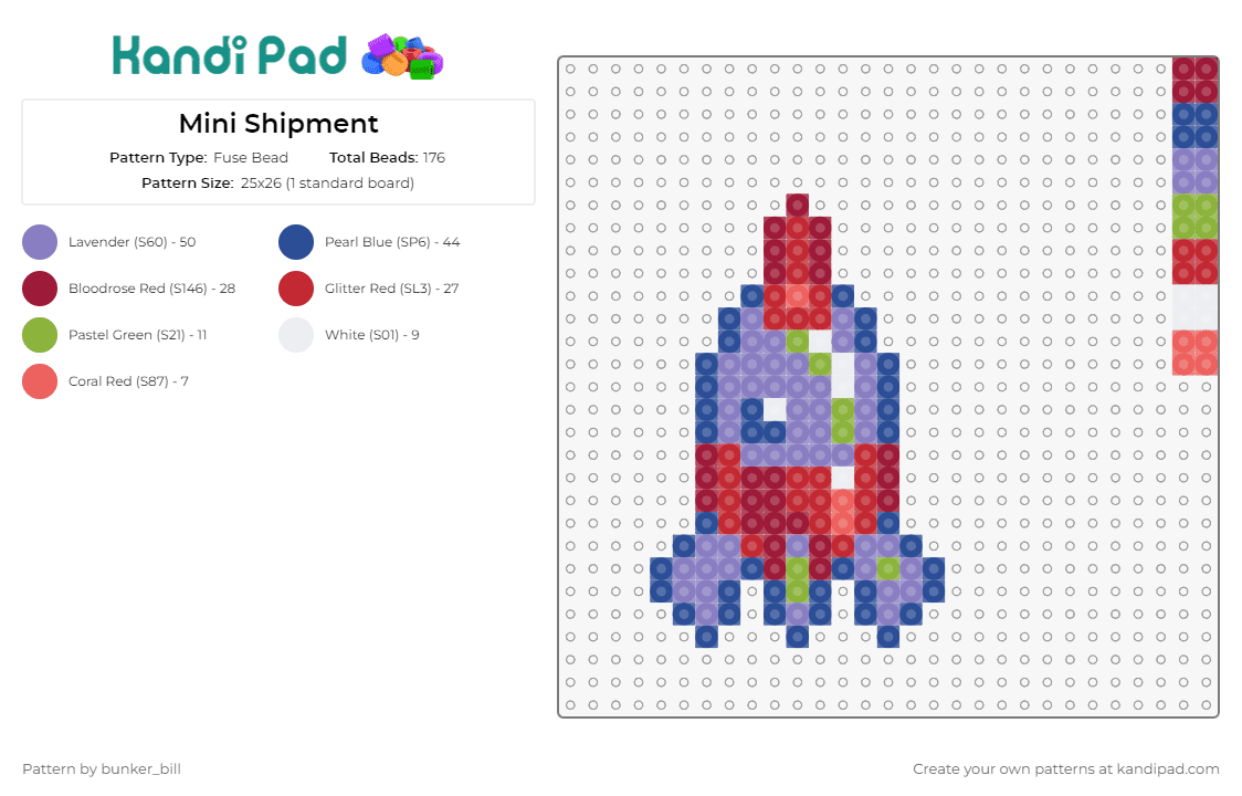 Mini Shipment - Fuse Bead Pattern by bunker_bill on Kandi Pad - cookie clicker,space ship,rocket,intergalactic,adventure,miniature,game,spacecraft,blast off,red,purple