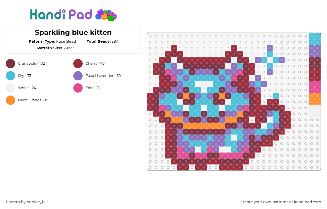 Sparkling blue kitten - Fuse Bead Pattern by bunker_bill on Kandi Pad - cookie clicker,kitten,cat,cute,sparkling,game,playful,blue