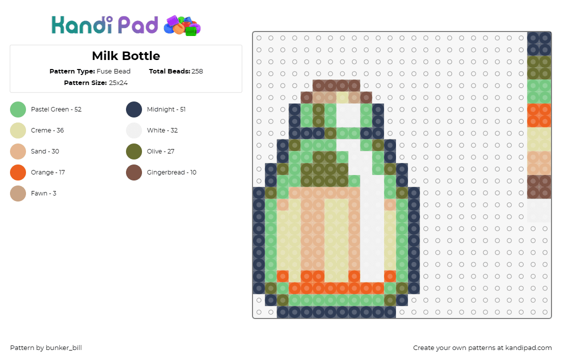 Milk Bottle - Fuse Bead Pattern by bunker_bill on Kandi Pad - cookie clicker,milk,drink,game,bottle,simplicity,classic,soothing,green