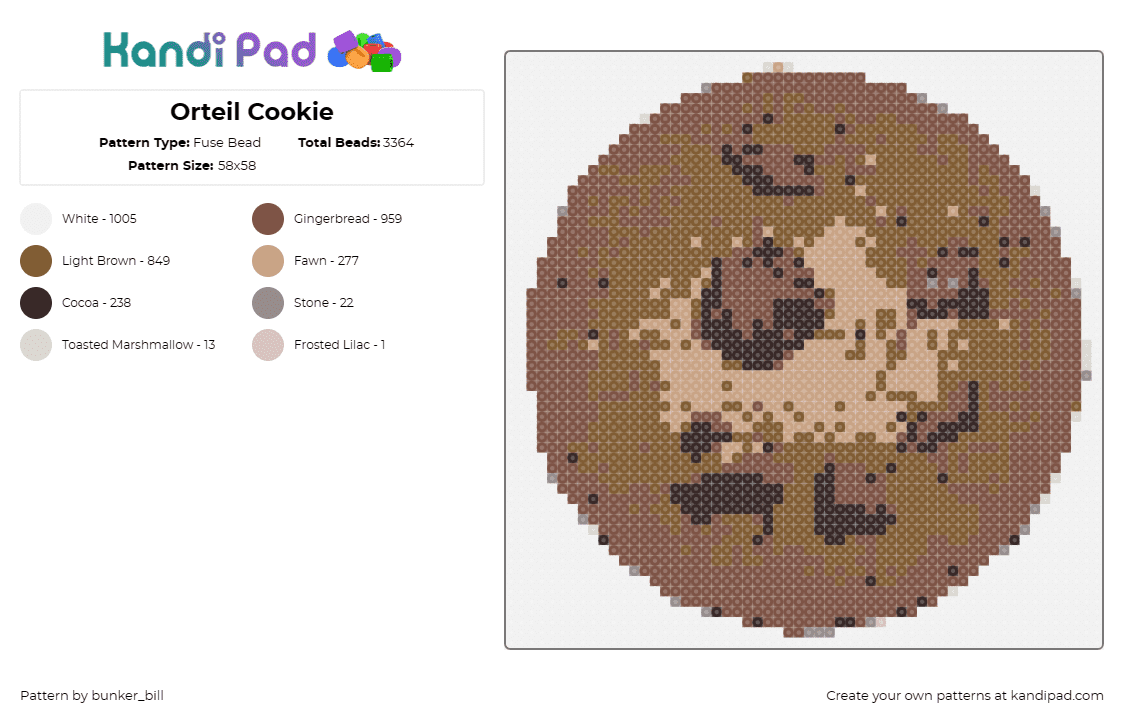 Orteil Cookie - Fuse Bead Pattern by bunker_bill on Kandi Pad - cookie,chocolate chip,dessert,food,cookie clicker,indulge,sweet,themed,brown