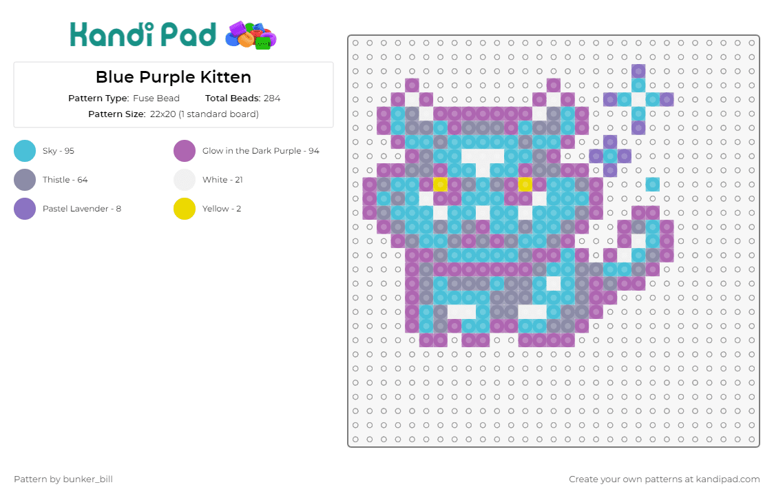 Blue Purple Kitten - Fuse Bead Pattern by bunker_bill on Kandi Pad - cookie clicker,cat,game,kitten,enchanting,presence,vibrant,captivating,light blue