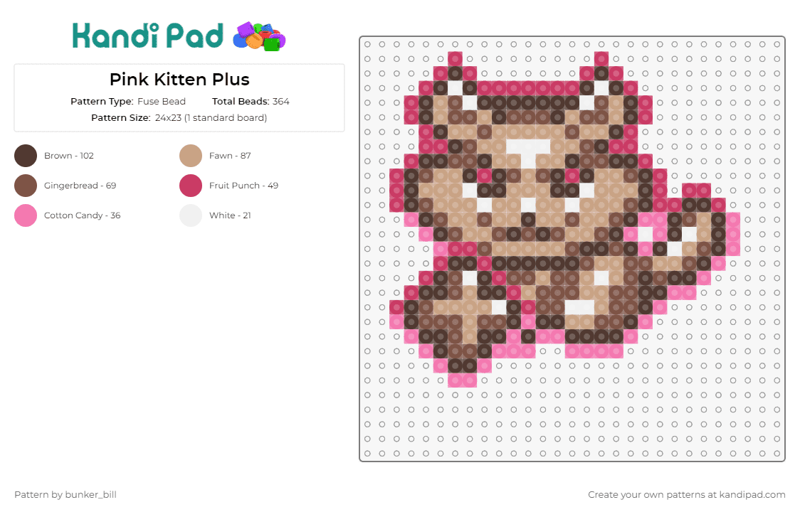 Pink Kitten Plus - Fuse Bead Pattern by bunker_bill on Kandi Pad - cookie clicker,cat,game,kitten,pixel,adorable,sweet,playful,charm,tan,brown,pink