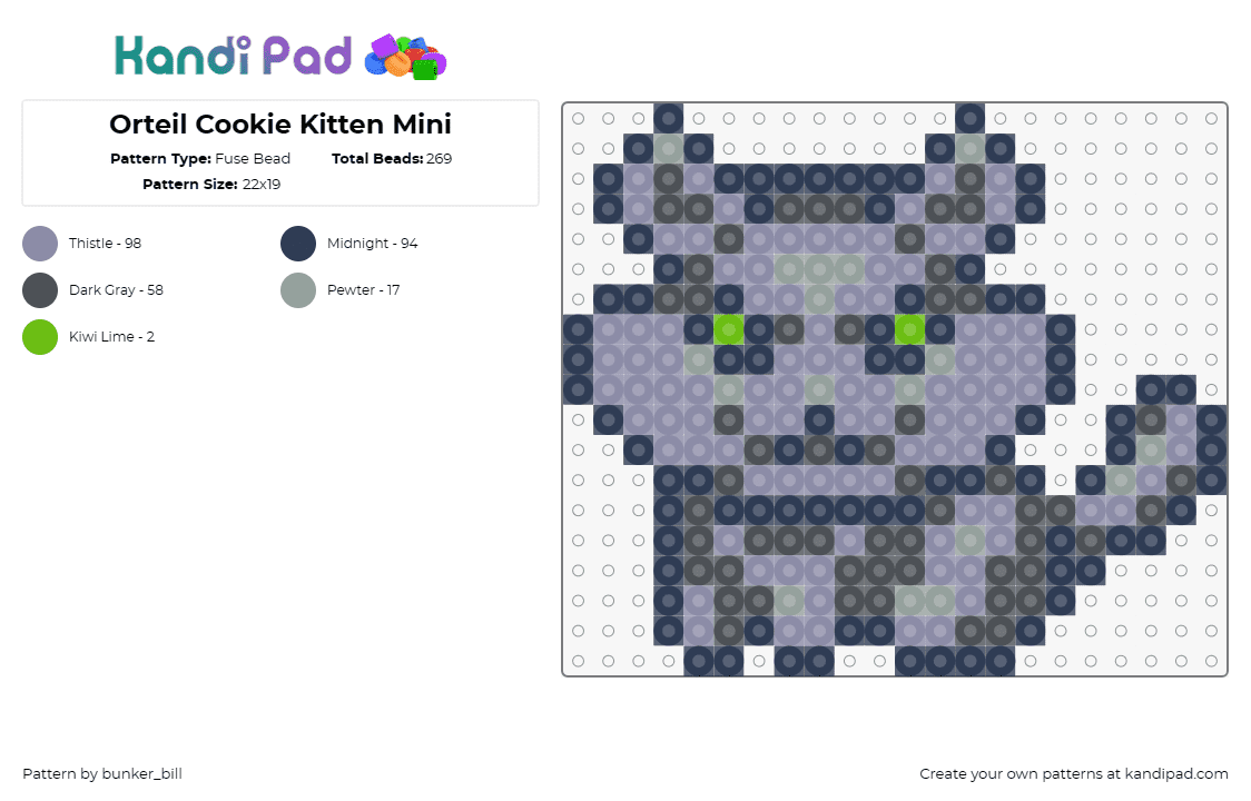 Orteil Cookie Kitten Mini - Fuse Bead Pattern by bunker_bill on Kandi Pad - cookie clicker,kitten,cat,orteil,mini,adorable,feline,baking game,playful,gray