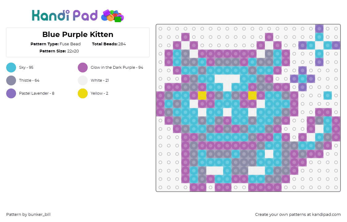 Blue Purple Kitten - Fuse Bead Pattern by bunker_bill on Kandi Pad - cookie clicker,cat,game,kitten,enchanting,presence,vibrant,light blue