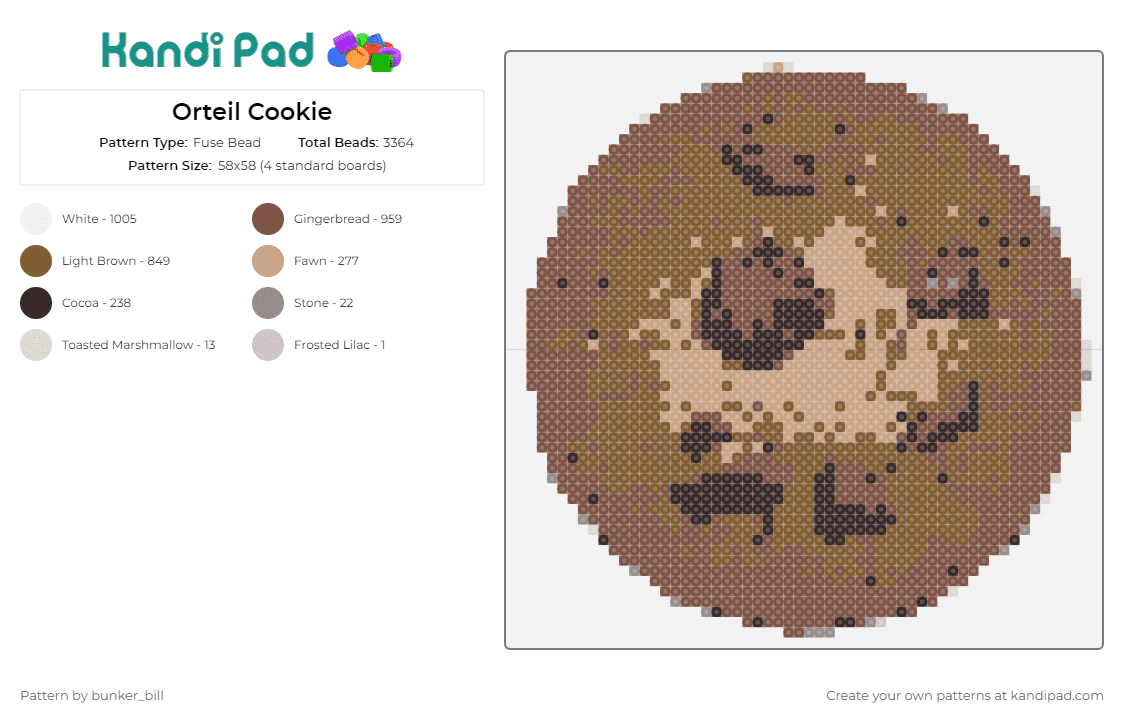 Orteil Cookie - Fuse Bead Pattern by bunker_bill on Kandi Pad - cookie,chocolate chip,dessert,food,cookie clicker,indulge,crafting,sweet,themed,collection,brown