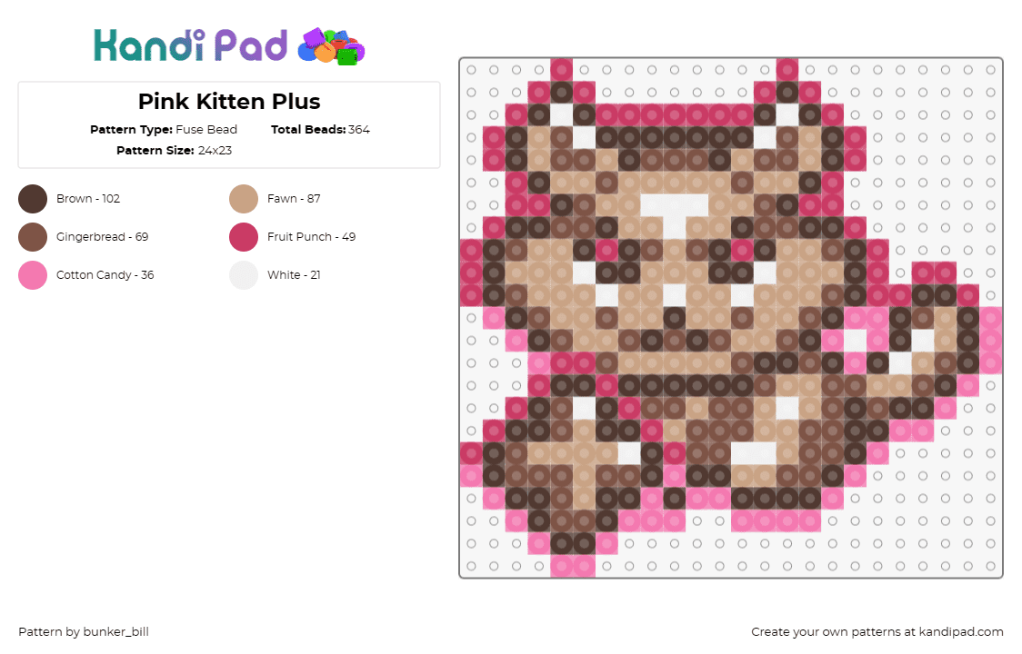 Pink Kitten Plus - Fuse Bead Pattern by bunker_bill on Kandi Pad - cookie clicker,cat,game,kitten,adorable,sweet,playful,tan,brown,pink