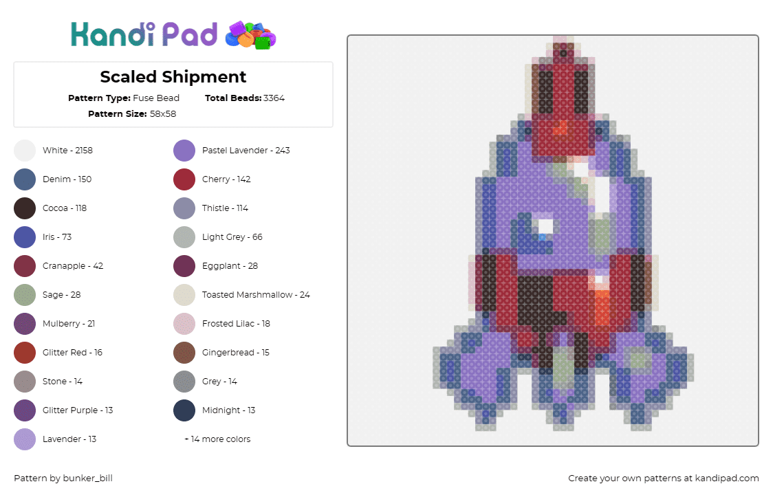 Scaled Shipment - Fuse Bead Pattern by bunker_bill on Kandi Pad - cookie clicker,space ship,rocket,game,blast off,space,exploration,thrill,purple,