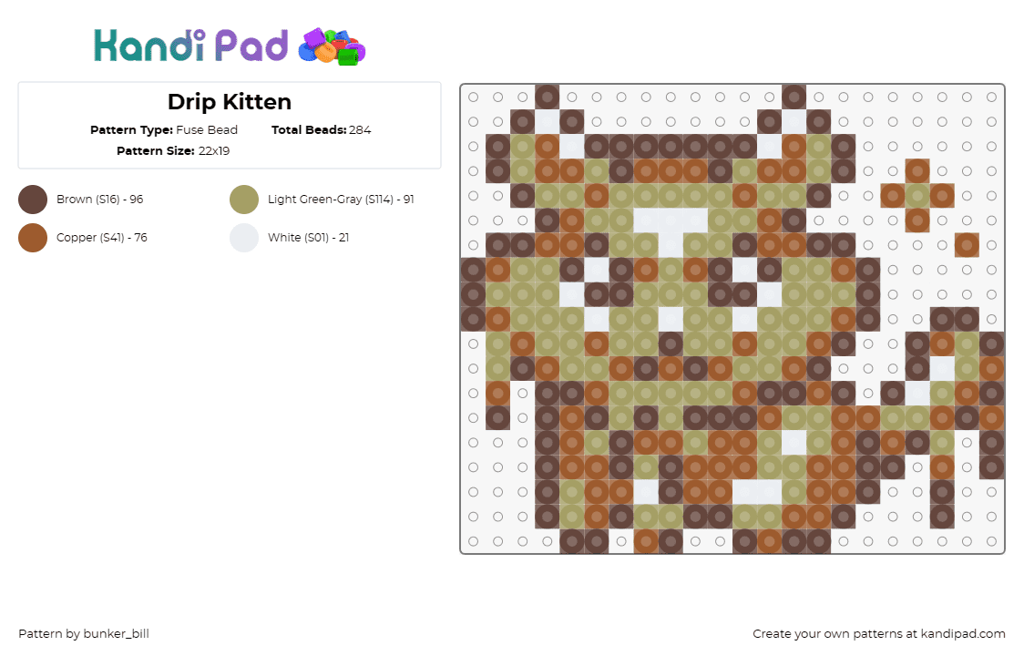 Drip Kitten - Fuse Bead Pattern by bunker_bill on Kandi Pad - cookie clicker,cat,kitten,drip,adorable,earthy,rustic,brown,tan