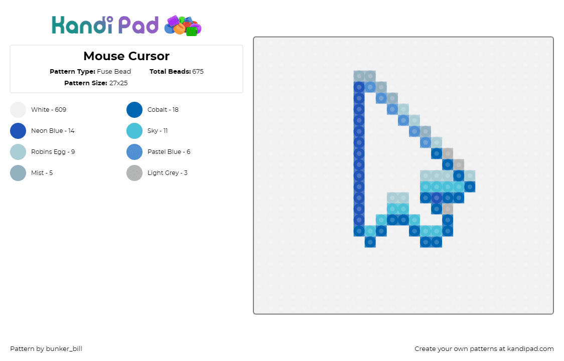 Mouse Cursor - Fuse Bead Pattern by bunker_bill on Kandi Pad - cursor,arrow,computer,mouse,pointer,minimalistic,tech,digital,simple,blue,white