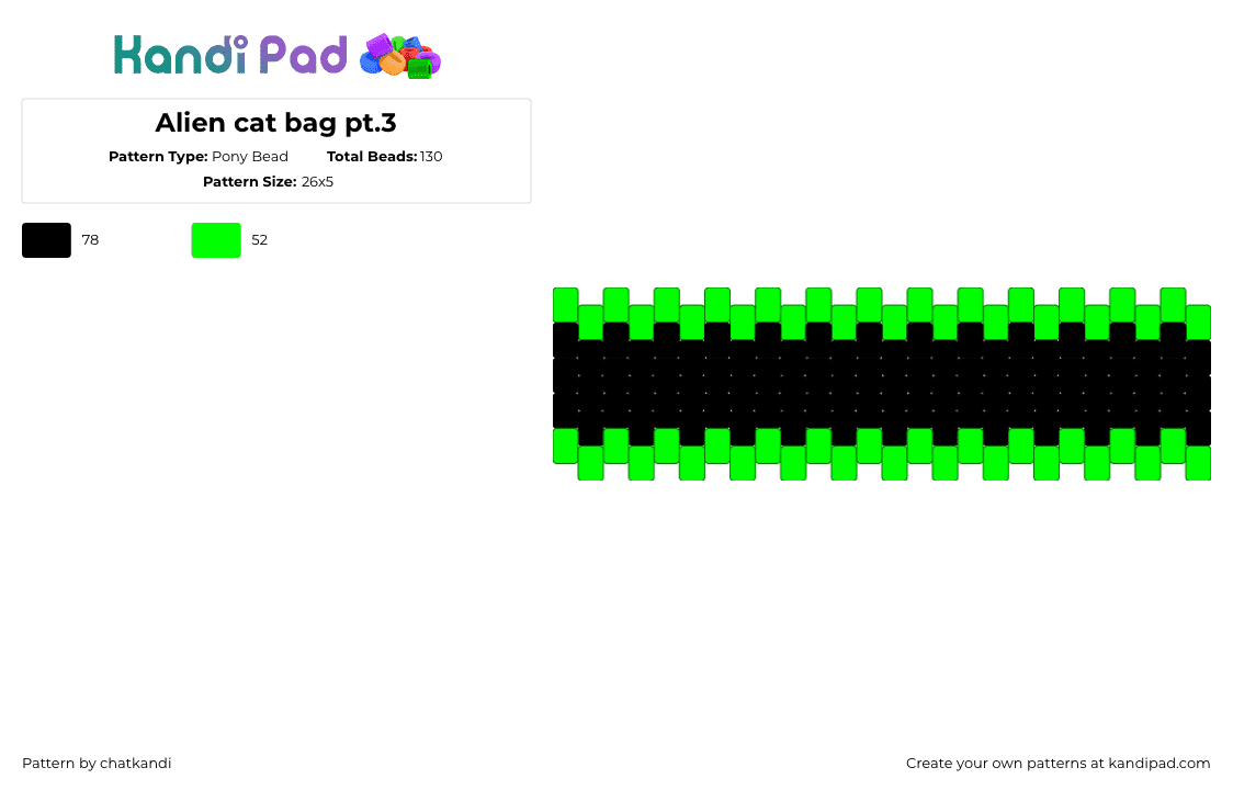 Alien cat bag pt.3 - Pony Bead Pattern by chatkandi on Kandi Pad - black,green