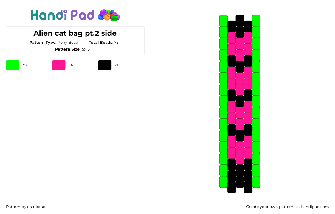 Alien cat bag pt.2 side - Pony Bead Pattern by chatkandi on Kandi Pad - green,pink