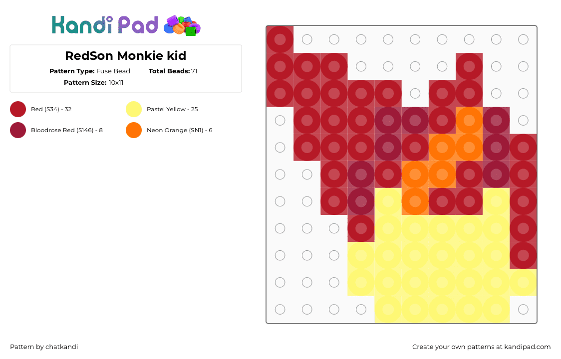 RedSon Monkie kid - Fuse Bead Pattern by chatkandi on Kandi Pad - red,yellow