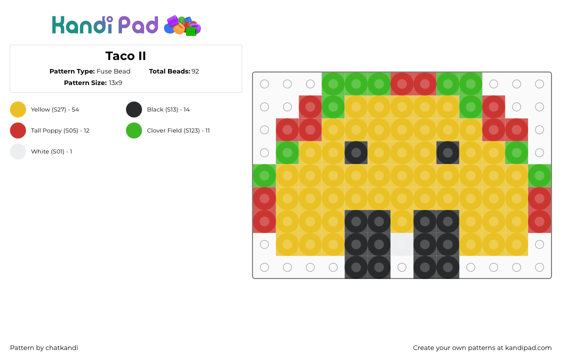 Taco II - Fuse Bead Pattern by chatkandi on Kandi Pad - yellow