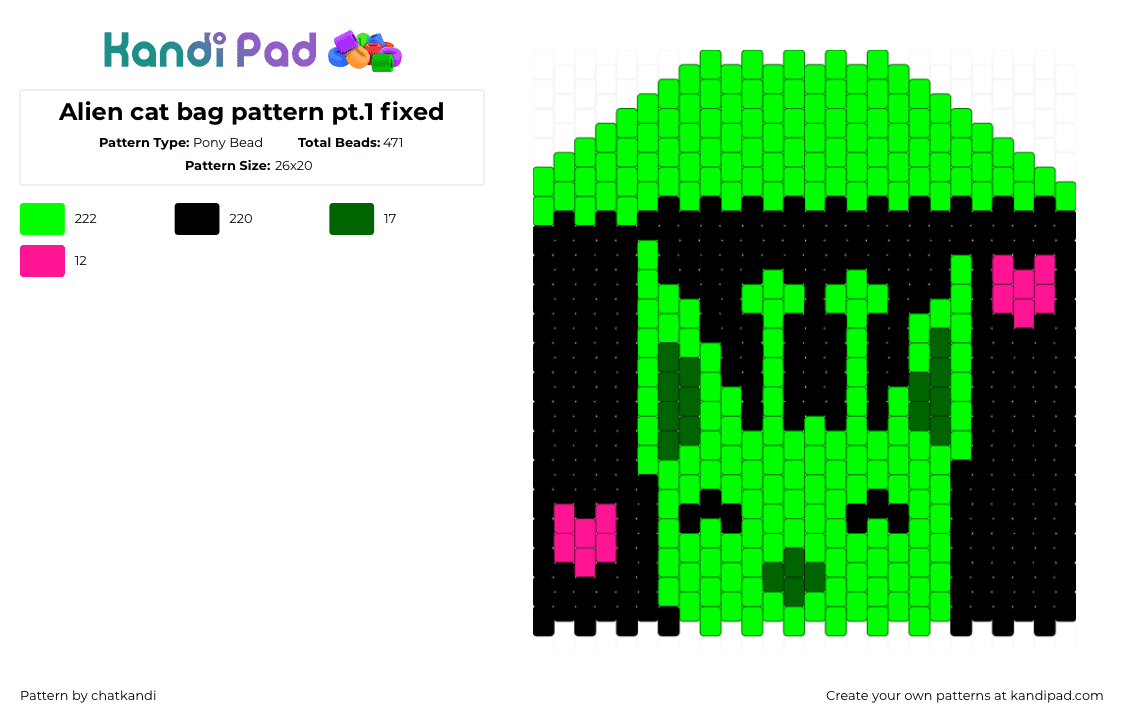 Alien cat bag pattern pt.1 fixed - Pony Bead Pattern by chatkandi on Kandi Pad - green