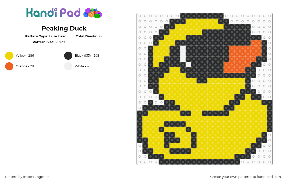 Peaking Duck - Fuse Bead Pattern by impeakingduck on Kandi Pad - yellow