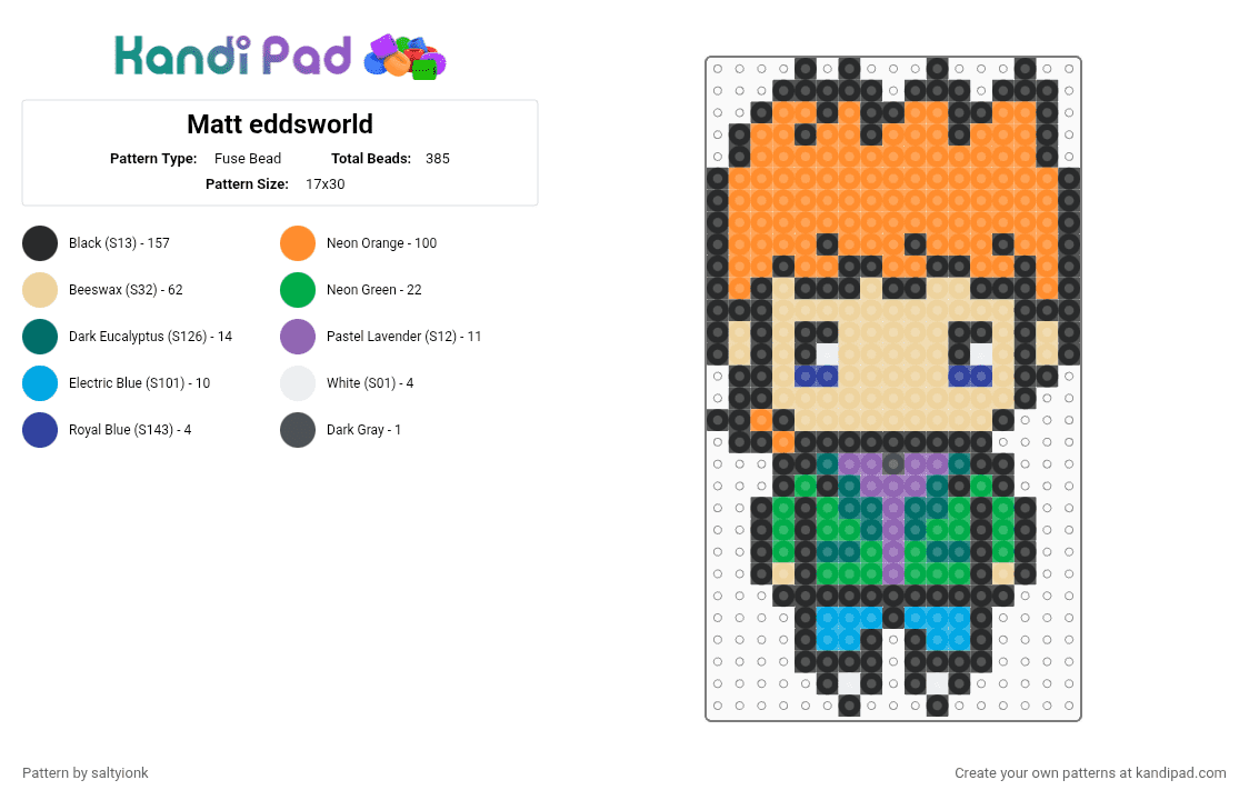 Matt eddsworld - Fuse Bead Pattern by saltyionk on Kandi Pad - black,orange,beige