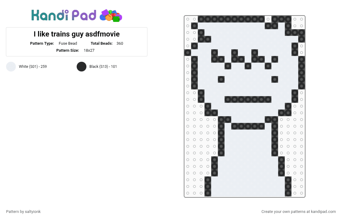 I like trains guy asdfmovie - Fuse Bead Pattern by saltyionk on Kandi Pad - black, white