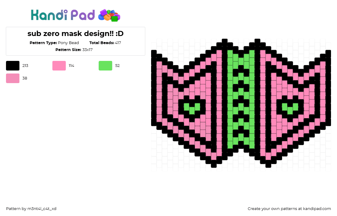 sub zero mask design!! :D - Pony Bead Pattern by m3nt4l_c4t_xd on Kandi Pad - pink,kandi