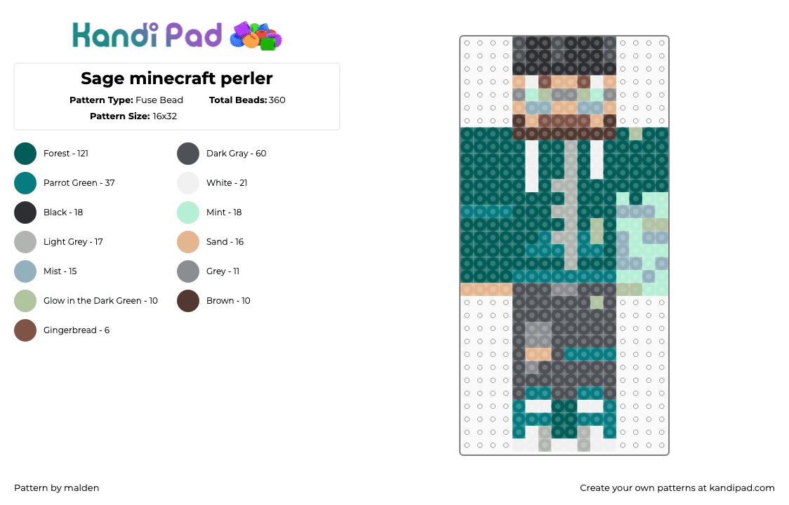 Sage minecraft perler - Fuse Bead Pattern by malden on Kandi Pad - gray