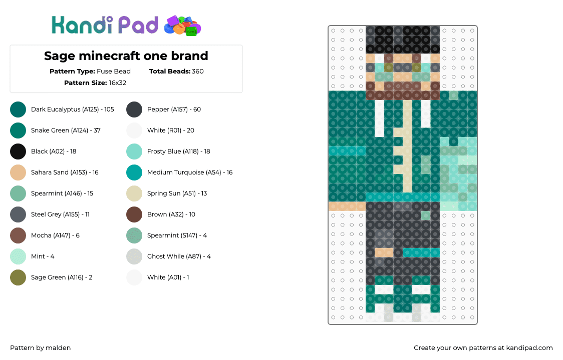 Sage minecraft one brand - Fuse Bead Pattern by malden on Kandi Pad - teal