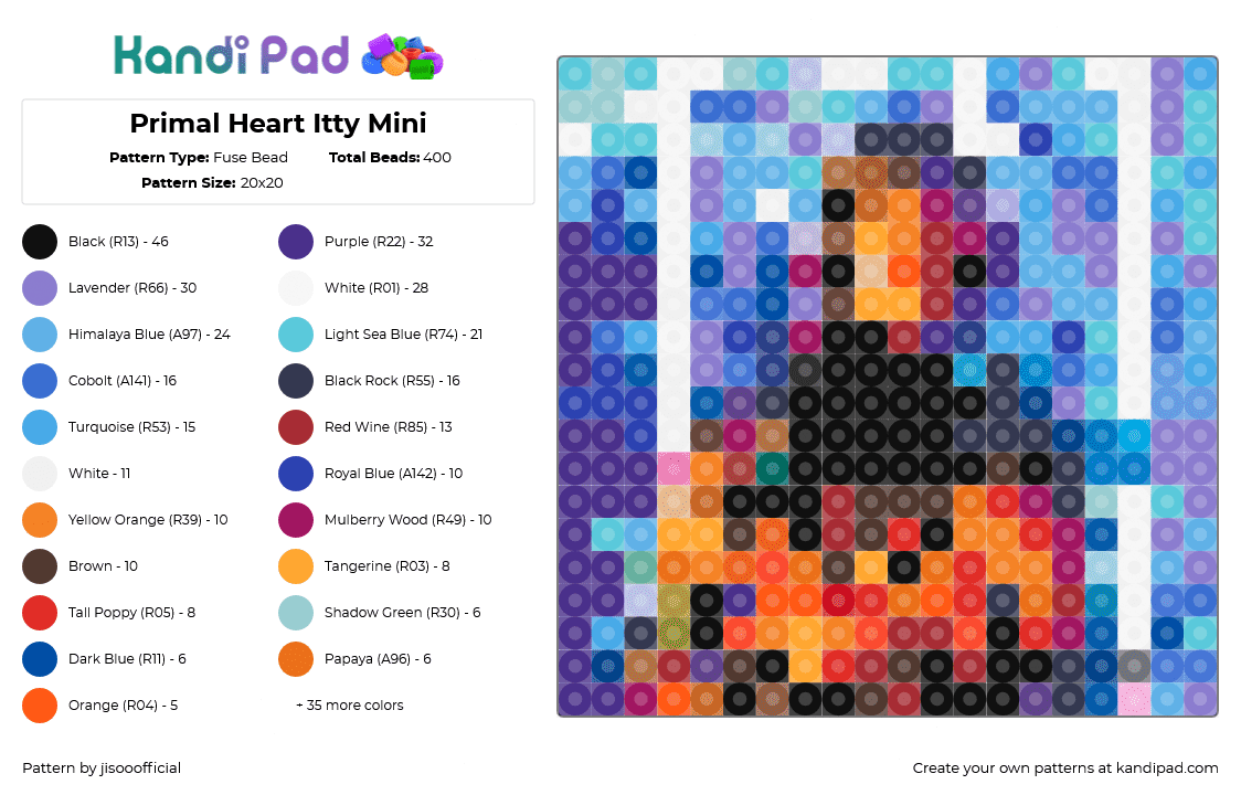 Primal Heart Itty Mini - Fuse Bead Pattern by jisooofficial on Kandi Pad - 