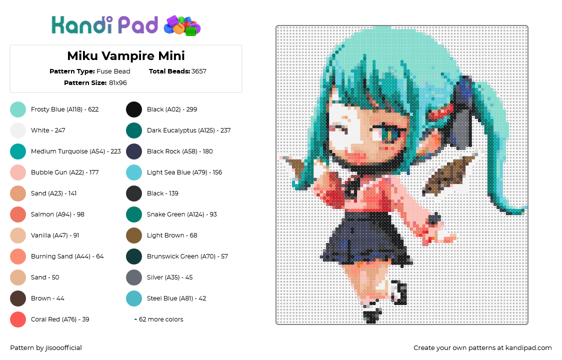 Miku Vampire Mini - Fuse Bead Pattern by jisooofficial on Kandi Pad - 