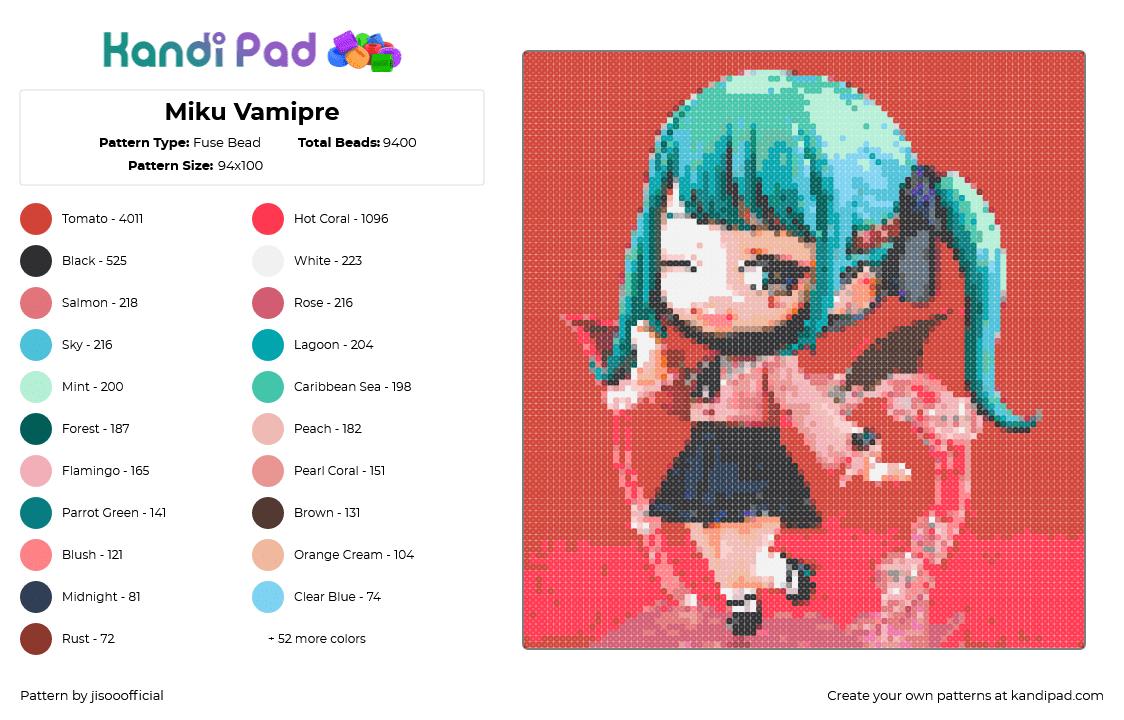Miku Vamipre - Fuse Bead Pattern by jisooofficial on Kandi Pad - 