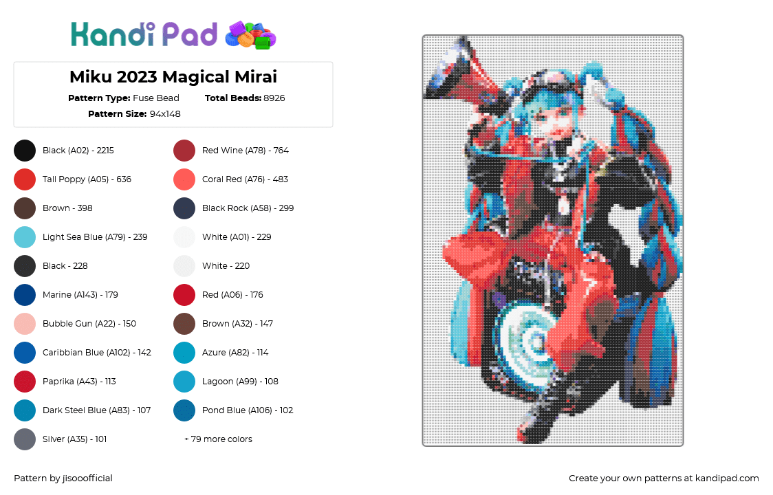 Miku 2023 Magical Mirai - Fuse Bead Pattern by jisooofficial on Kandi Pad - 