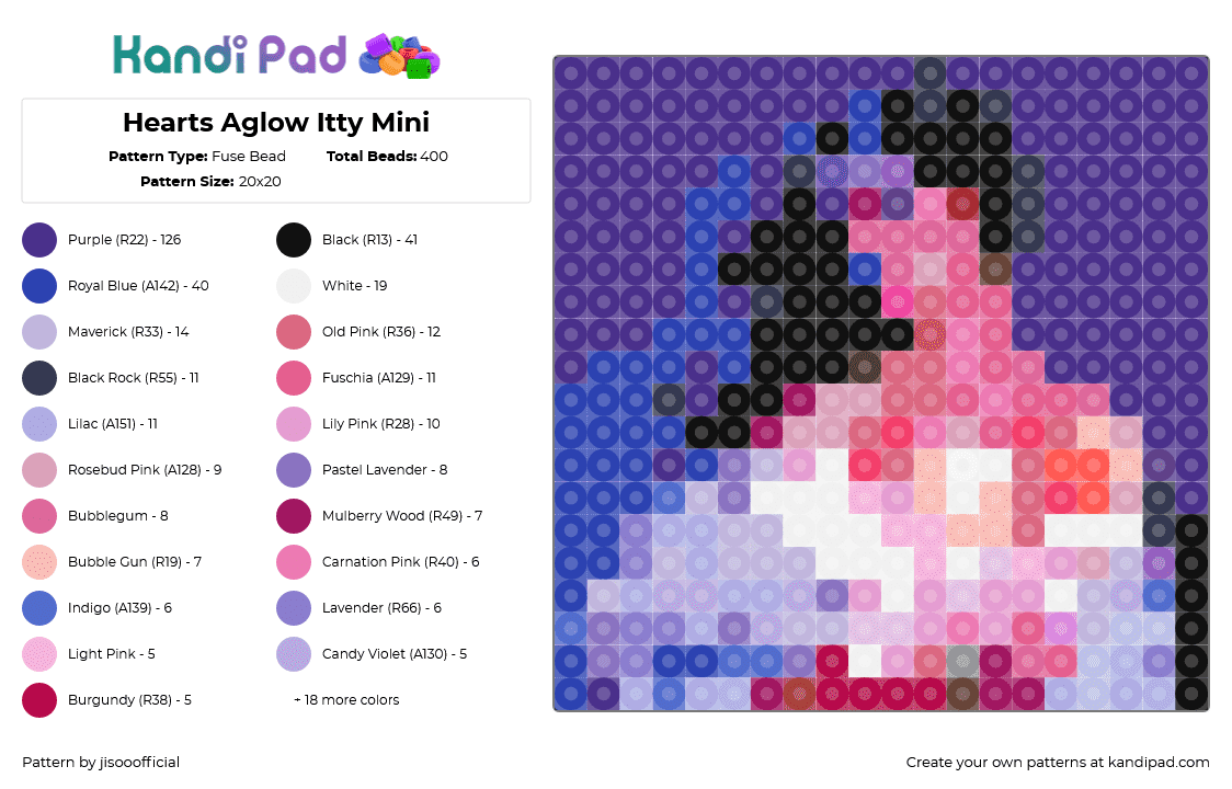 Hearts Aglow Itty Mini - Fuse Bead Pattern by jisooofficial on Kandi Pad - 