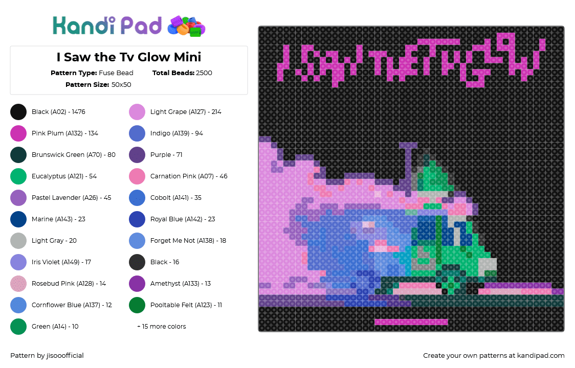I Saw the Tv Glow Mini - Fuse Bead Pattern by jisooofficial on Kandi Pad - black,pink,purple,blue