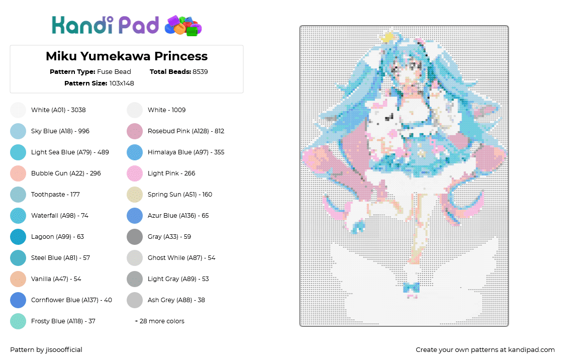 Miku Yumekawa Princess - Fuse Bead Pattern by jisooofficial on Kandi Pad - 