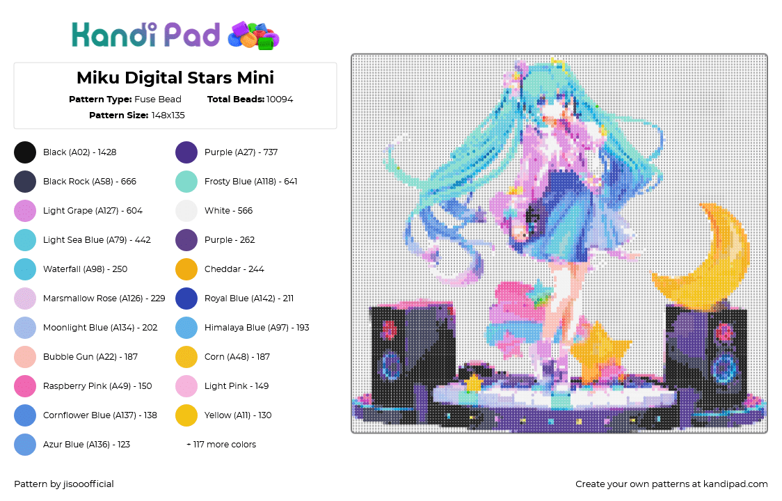 Miku Digital Stars Mini - Fuse Bead Pattern by jisooofficial on Kandi Pad - 