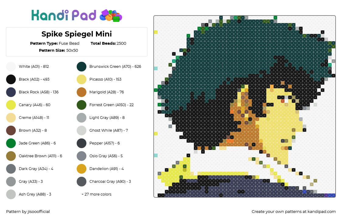Spike Spiegel Mini - Fuse Bead Pattern by jisooofficial on Kandi Pad - 