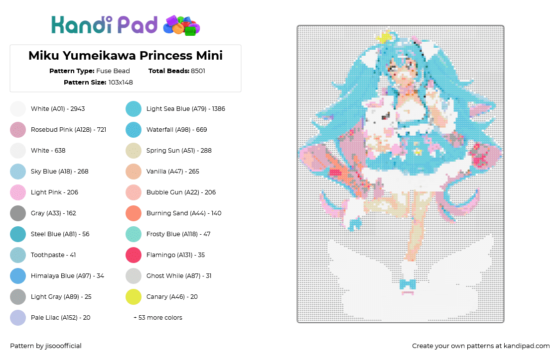 Miku Yumeikawa Princess Mini - Fuse Bead Pattern by jisooofficial on Kandi Pad - 