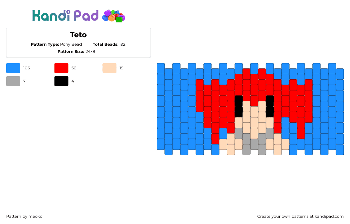 Teto - Pony Bead Pattern by meoko on Kandi Pad - light blue