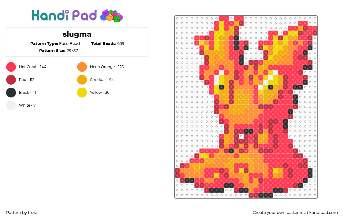 slugma - Fuse Bead Pattern by frofz on Kandi Pad - red,orange,pokemon,slugma