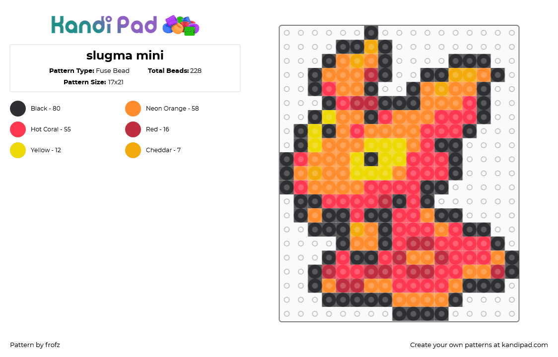 slugma mini - Fuse Bead Pattern by frofz on Kandi Pad - orange,red,pokemon,slugma