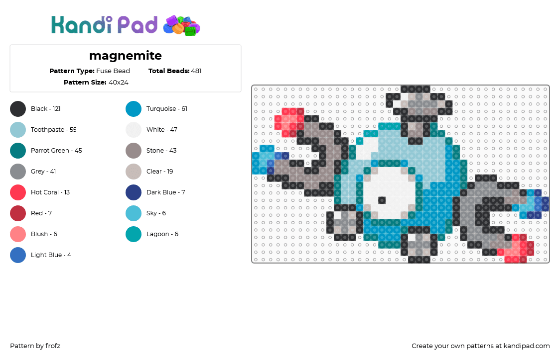 magnemite - Fuse Bead Pattern by frofz on Kandi Pad - light blue,gray,teal,pokemon,magnemite