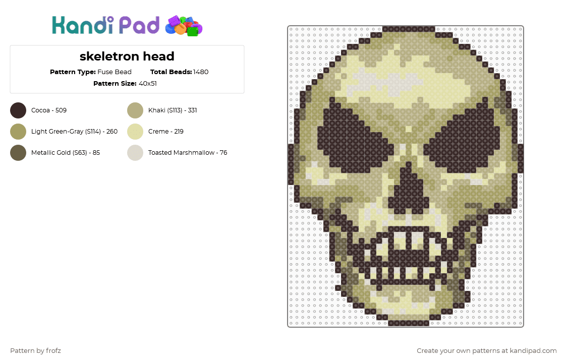 skeletron head - Fuse Bead Pattern by frofz on Kandi Pad - skull,halloween,spooky,gaming,video game,brown,beige,terraria,skeletron