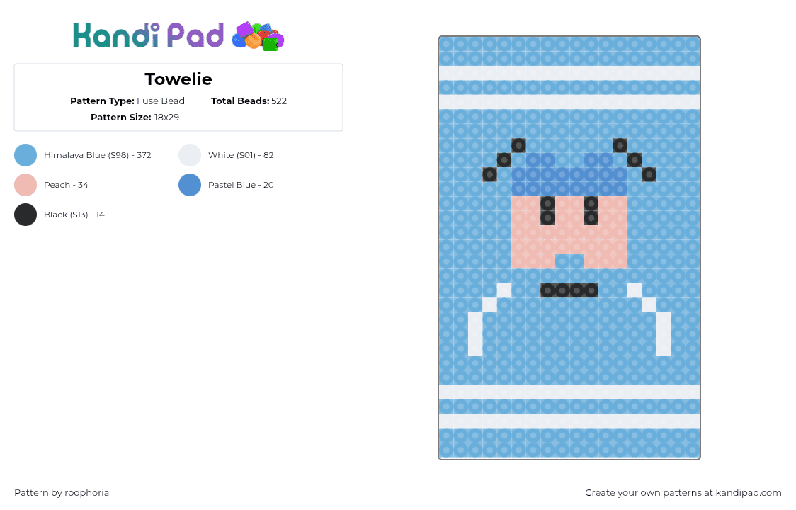 Towelie - Fuse Bead Pattern by roophoria on Kandi Pad - light blue,towelie,southpark