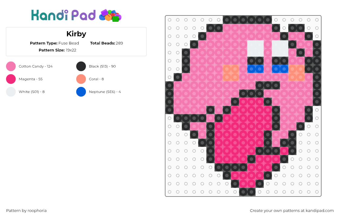 Kirby - Fuse Bead Pattern by roophoria on Kandi Pad - pink
