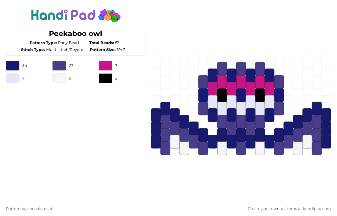 Peekaboo owl - Pony Bead Pattern by chocolatecat on Kandi Pad - 