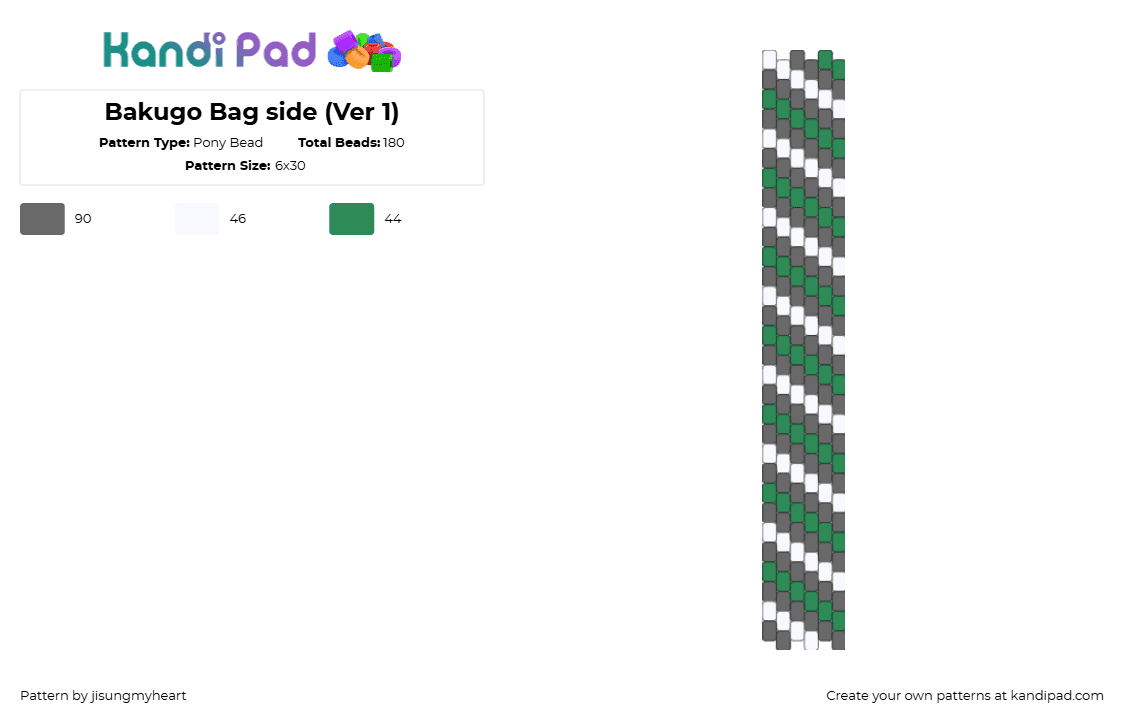 Bakugo Bag side (Ver 1) - Pony Bead Pattern by jisungmyheart on Kandi Pad - green,gray