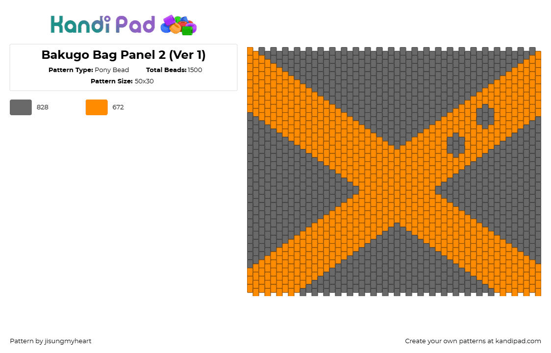 Bakugo Bag Panel 2 (Ver 1) - Pony Bead Pattern by jisungmyheart on Kandi Pad - orange,gray,bag,mha,myheroacademia,bakugo,anime